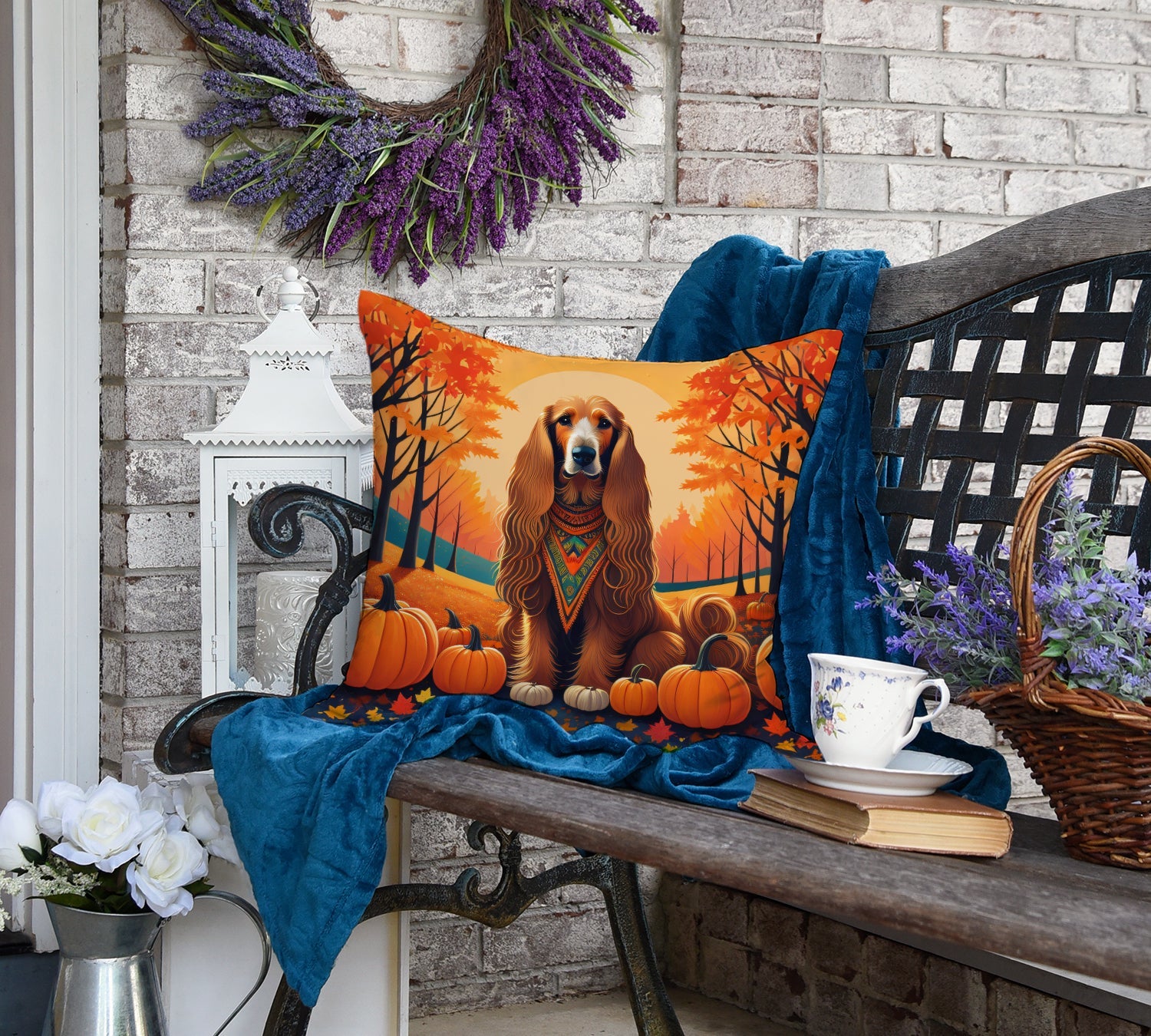Afghan Hound Fall Decorative Throw Pillow 18x18 Indoor Outdoor Accent Cushion, Fabric Cover with Insert for Sofa, Bed, Porch & Living Room