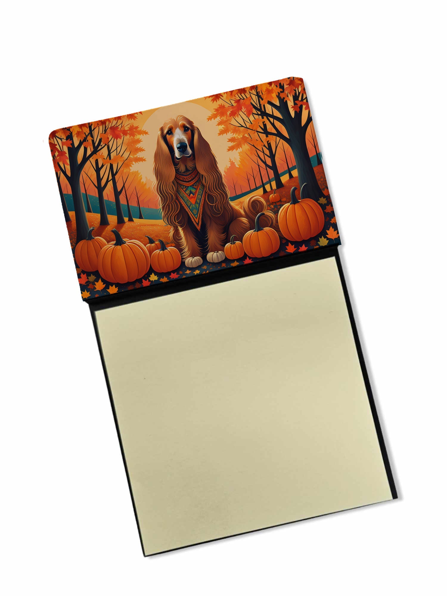Afghan Hound Fall Watercolor Sticky Note Holder Refillable Dispenser Desk Accessory 3x3 Pad Gift