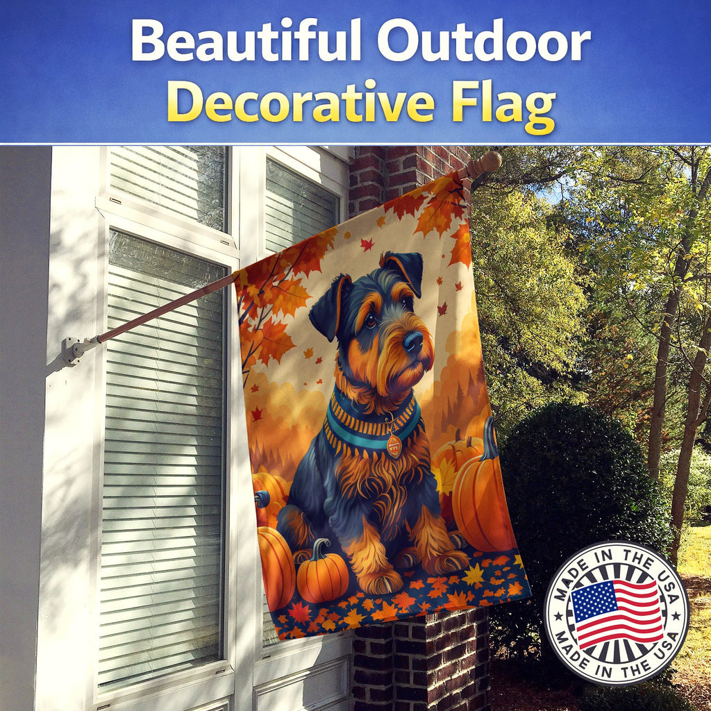 Airedale Terrier Fall House Flag 28x40 Porch Sleeve Pole Decorative Outside Yard Banner Artwork Wall Hanging, Polyester