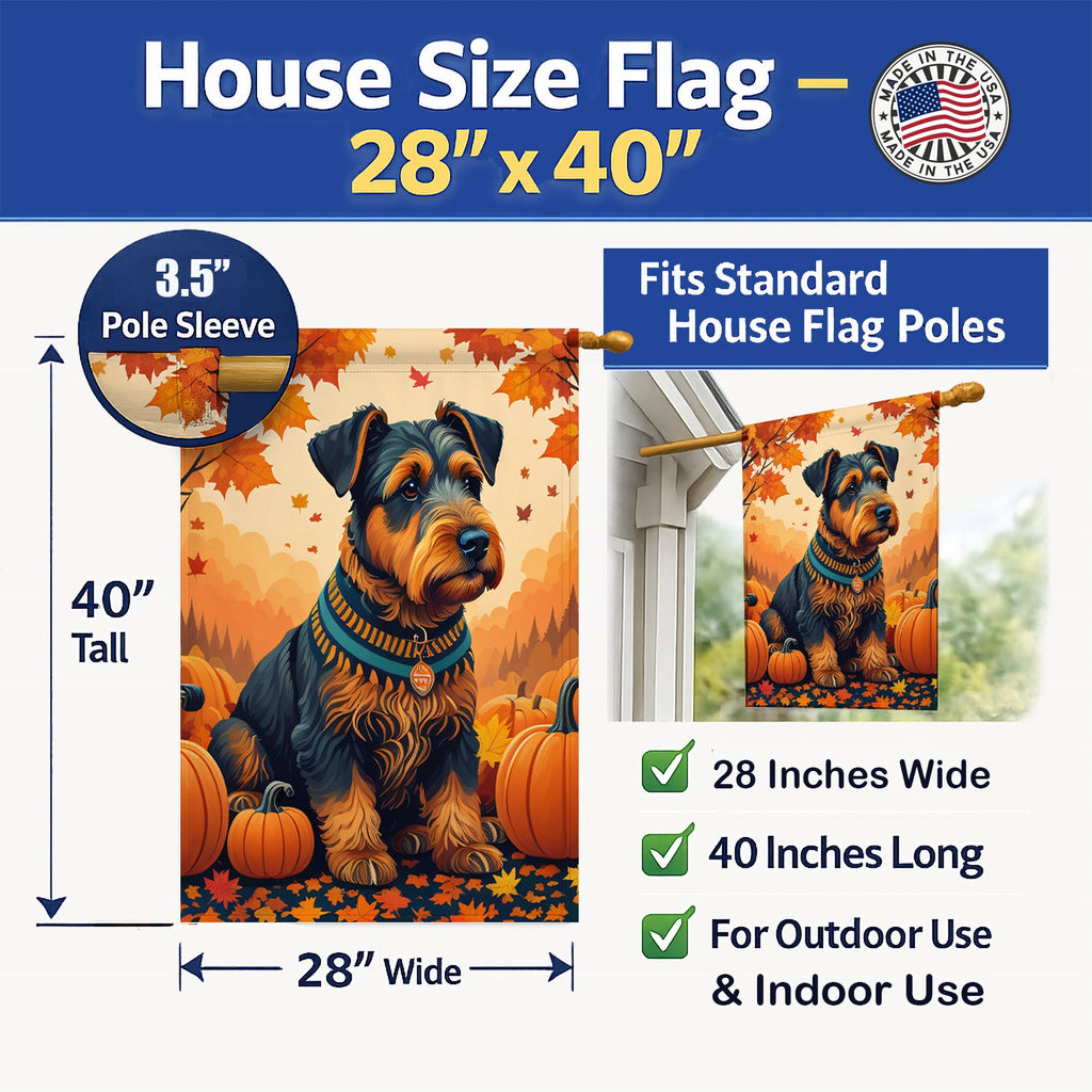 Airedale Terrier Fall House Flag 28x40 Porch Sleeve Pole Decorative Outside Yard Banner Artwork Wall Hanging, Polyester