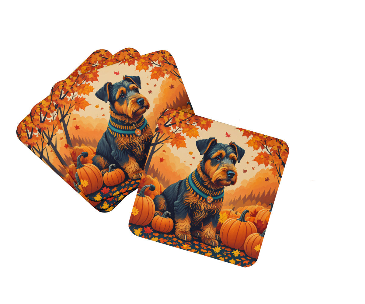 Airedale Terrier Fall Foam Coasters Set of 4 Cup Coasters for Indoor Outdoor, Tabletop Protection, Anti Slip, Mouse pad Material