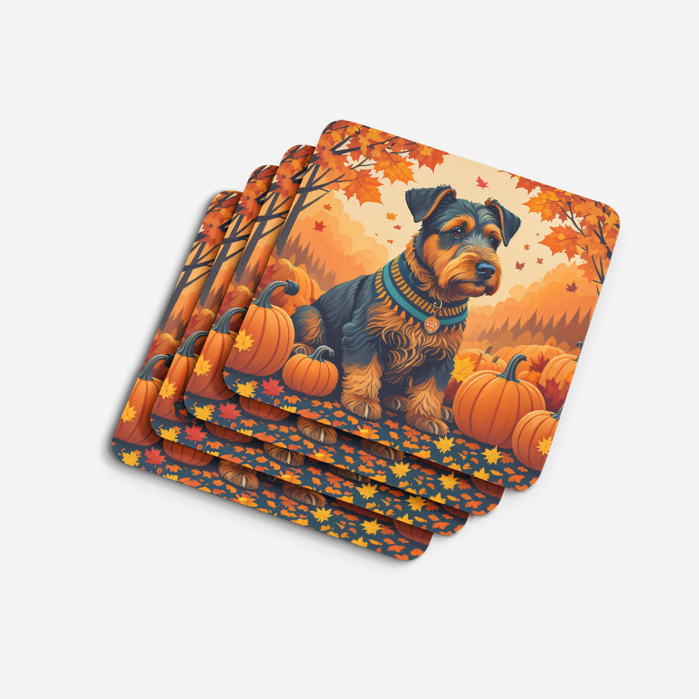 Airedale Terrier Fall Foam Coasters Set of 4 Cup Coasters for Indoor Outdoor, Tabletop Protection, Anti Slip, Mouse pad Material