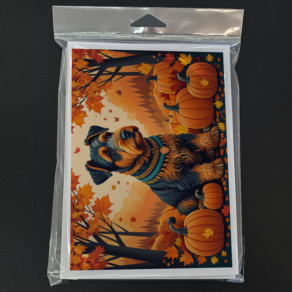 Airedale Terrier Fall Greeting Cards Pack of 8 Blank Cards with Envelopes Whimsical A7 Size 5x7