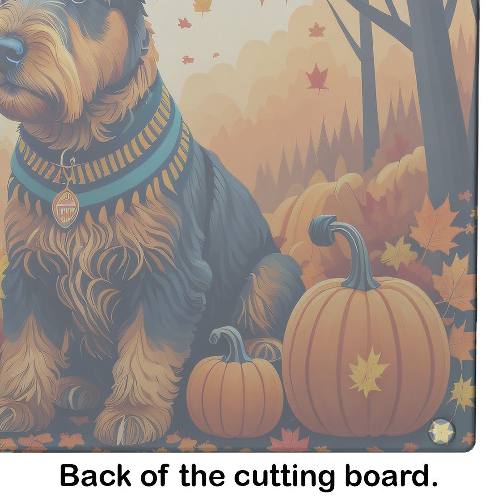 Airedale Terrier Fall Cutting Board Tempered Glass Kitchen Cutting Surface, Heat Resistant Chopping, Non-Slip Feet, Food Prep & Serving