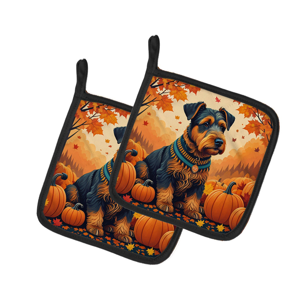 Airedale Terrier Fall Pot Holder Set of 2 Heat Resistant Quilted Hot Pads 7.5 x 7.5 Inch, Insulated Kitchen Trivets for Cooking & Baking