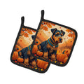 Airedale Terrier Fall Pot Holder Set of 2 Heat Resistant Quilted Hot Pads 7.5 x 7.5 Inch, Insulated Kitchen Trivets for Cooking & Baking