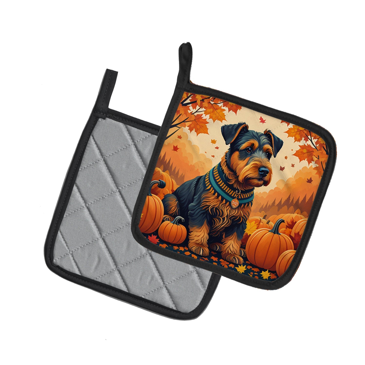 Airedale Terrier Fall Pot Holder Set of 2 Heat Resistant Quilted Hot Pads 7.5 x 7.5 Inch, Insulated Kitchen Trivets for Cooking & Baking