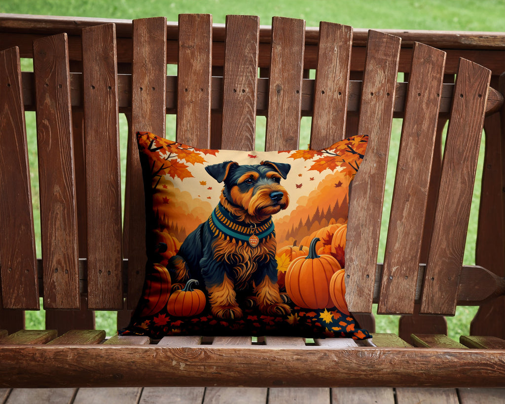 Airedale Terrier Fall Decorative Throw Pillow 14x14 Indoor Outdoor Accent Cushion, Fabric Cover with Insert for Sofa, Bed, Porch & Living Room