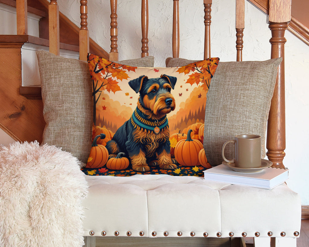 Airedale Terrier Fall Decorative Throw Pillow 14x14 Indoor Outdoor Accent Cushion, Fabric Cover with Insert for Sofa, Bed, Porch & Living Room