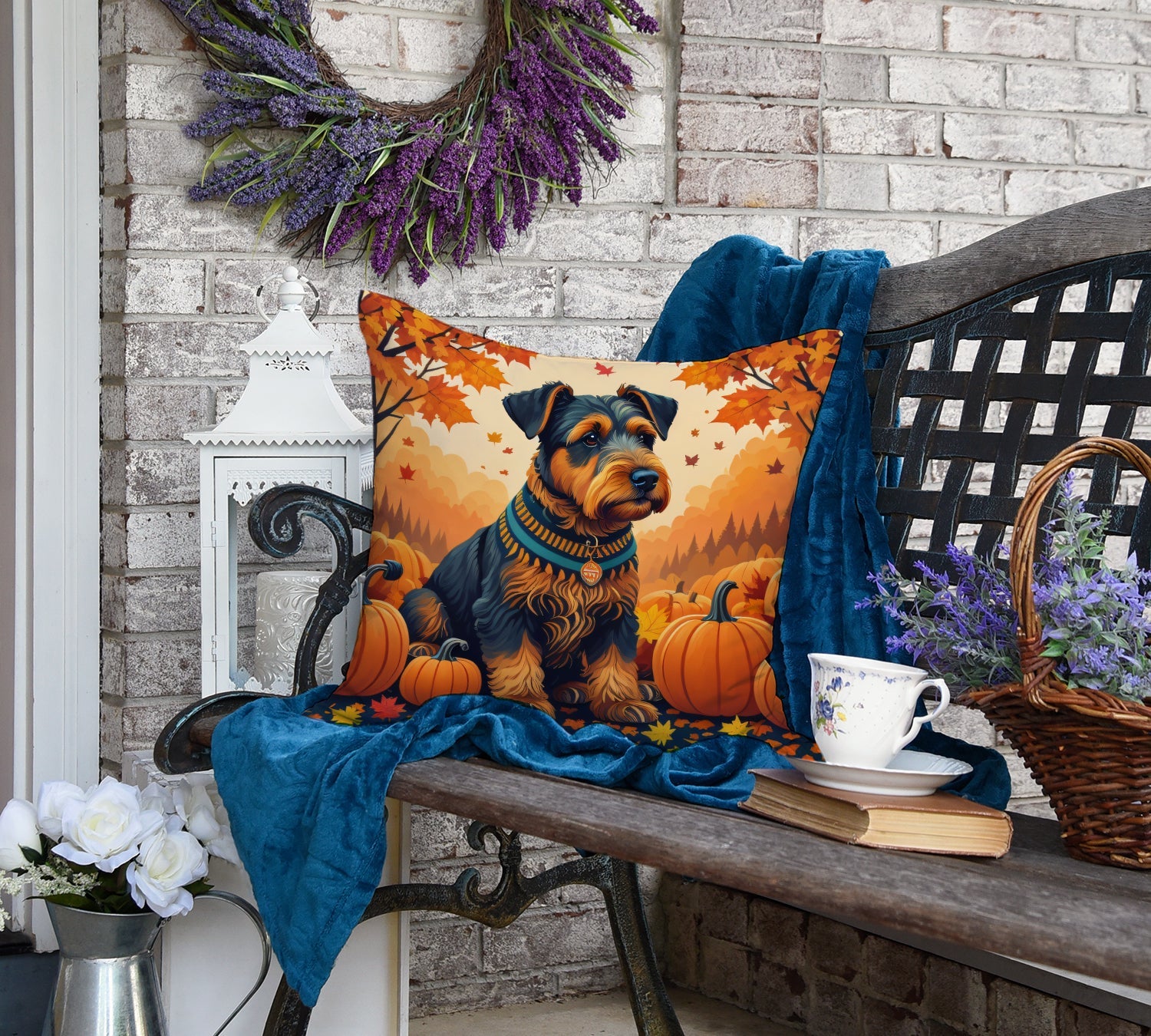Airedale Terrier Fall Decorative Throw Pillow 18x18 Indoor Outdoor Accent Cushion, Fabric Cover with Insert for Sofa, Bed, Porch & Living Room
