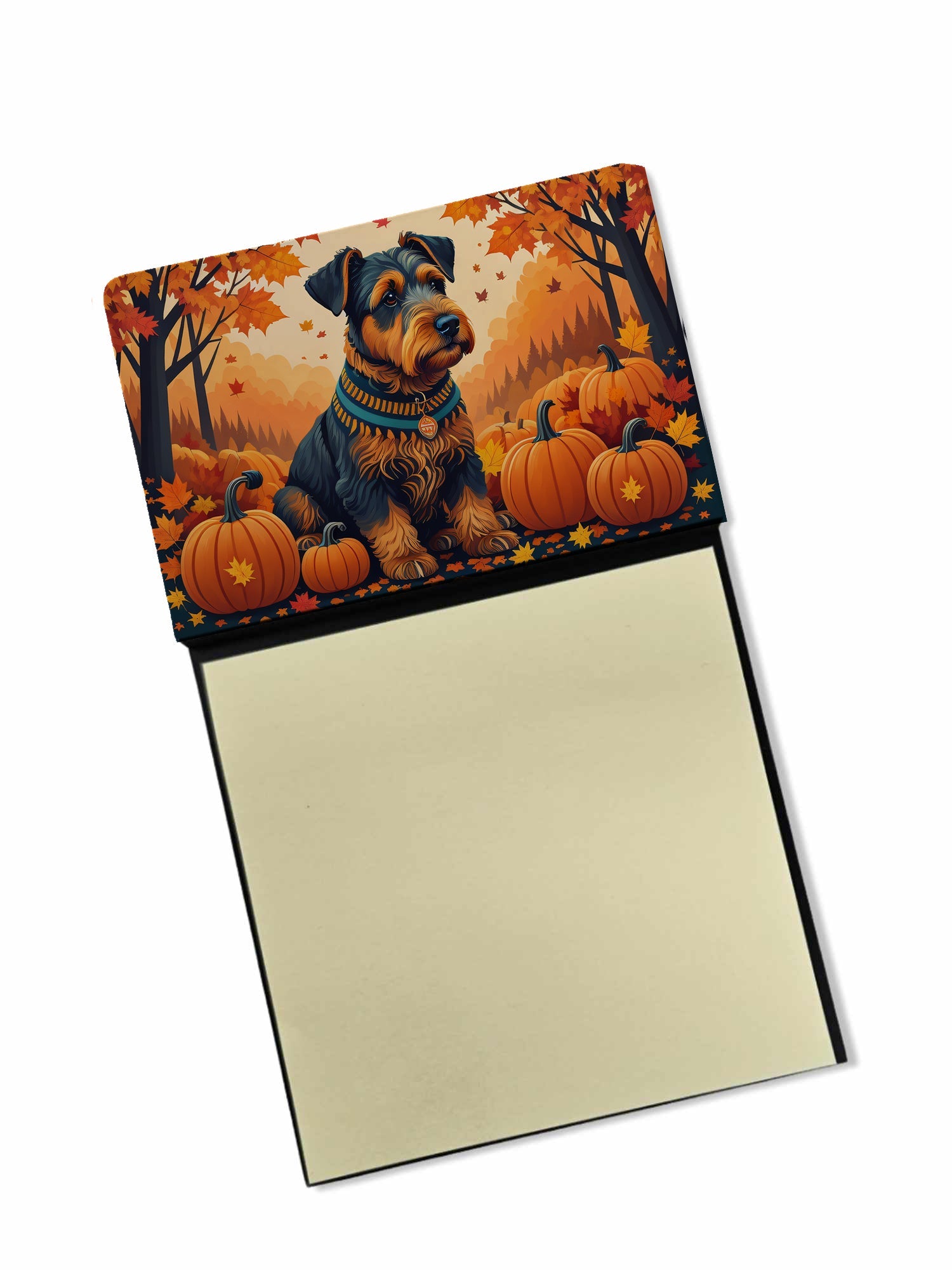Airedale Terrier Fall Watercolor Sticky Note Holder Refillable Dispenser Desk Accessory 3x3 Pad Gift
