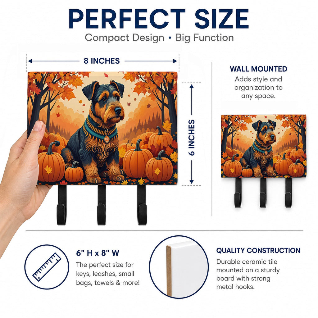 Airedale Terrier Fall Leash or Key Holder Wall Hooks, Coat Rack Wall Mount, for Hanging Keys, Towels, Aprons, Leashes