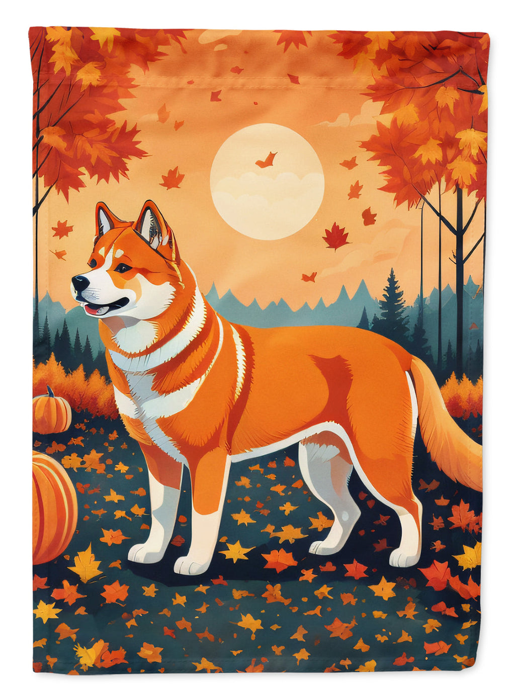 Akita Fall House Flag 28x40 Porch Sleeve Pole Decorative Outside Yard Banner Artwork Wall Hanging, Polyester
