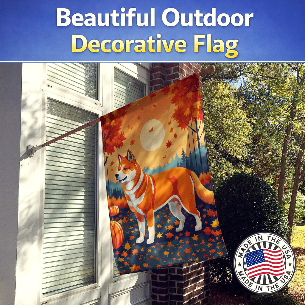 Akita Fall House Flag 28x40 Porch Sleeve Pole Decorative Outside Yard Banner Artwork Wall Hanging, Polyester