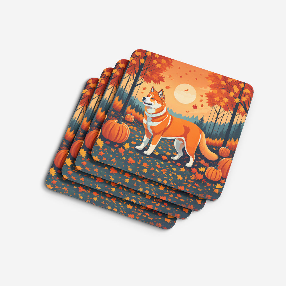 Akita Fall Foam Coasters Set of 4 Cup Coasters for Indoor Outdoor, Tabletop Protection, Anti Slip, Mouse pad Material