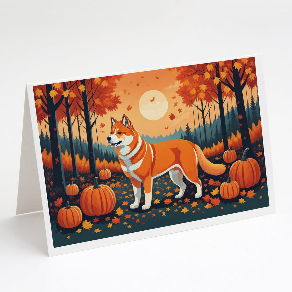Akita Fall Greeting Cards Pack of 8 Blank Cards with Envelopes Whimsical A7 Size 5x7