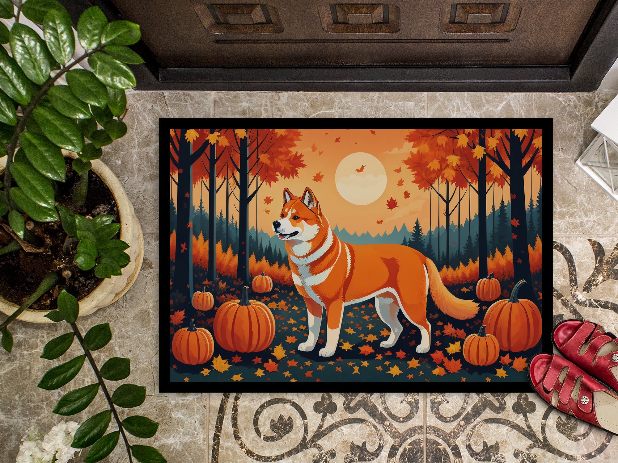 Akita Fall Doormat Indoor Outdoor 24H X 36W Front Door Mat Rugs for Entryway, Non Slip Washable Low Pile,