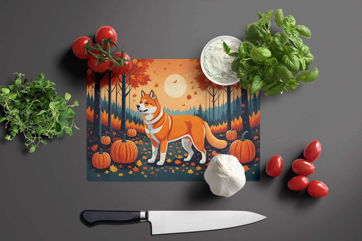 Akita Fall Cutting Board Tempered Glass Kitchen Cutting Surface, Heat Resistant Chopping, Non-Slip Feet, Food Prep & Serving