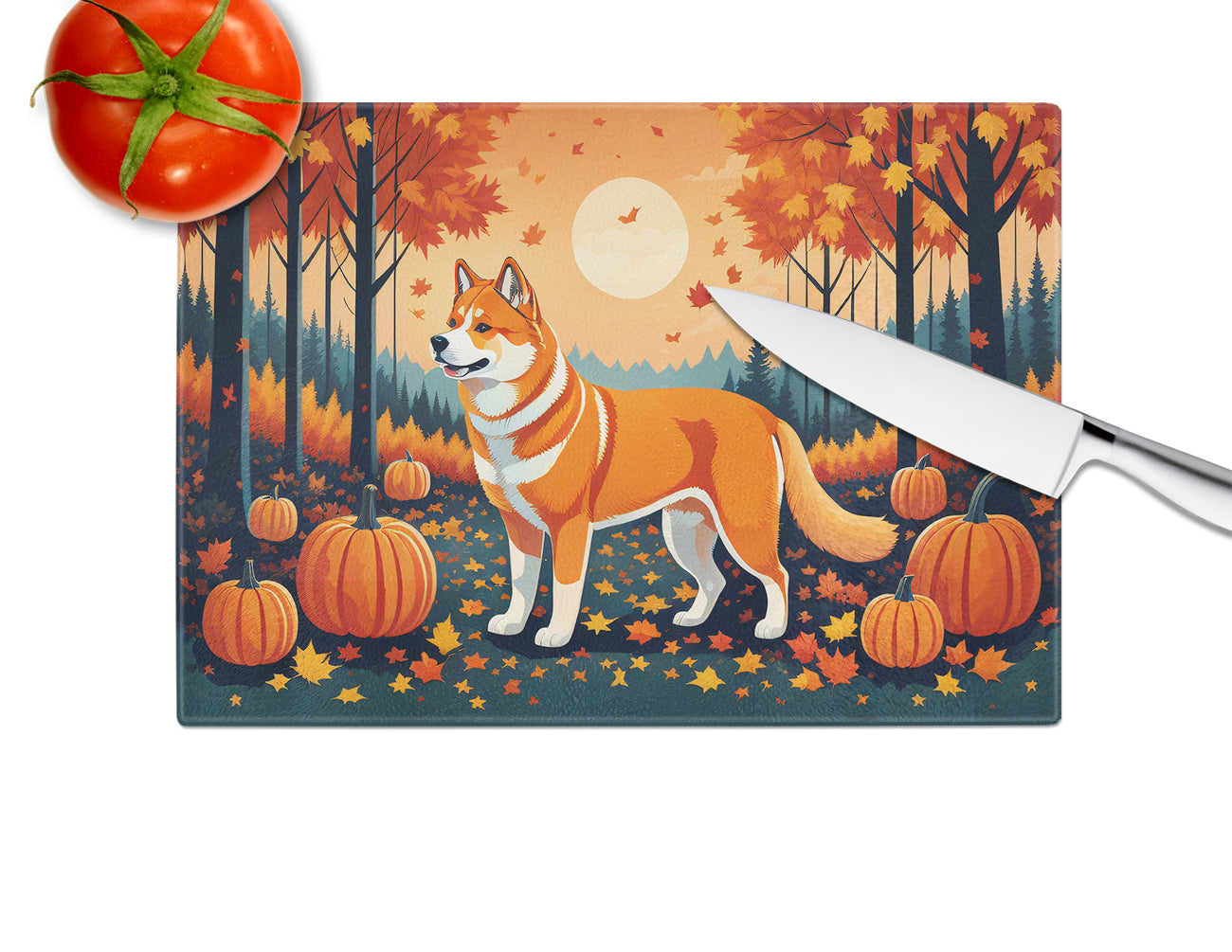 Akita Fall Cutting Board Tempered Glass Kitchen Cutting Surface, Heat Resistant Chopping, Non-Slip Feet, Food Prep & Serving