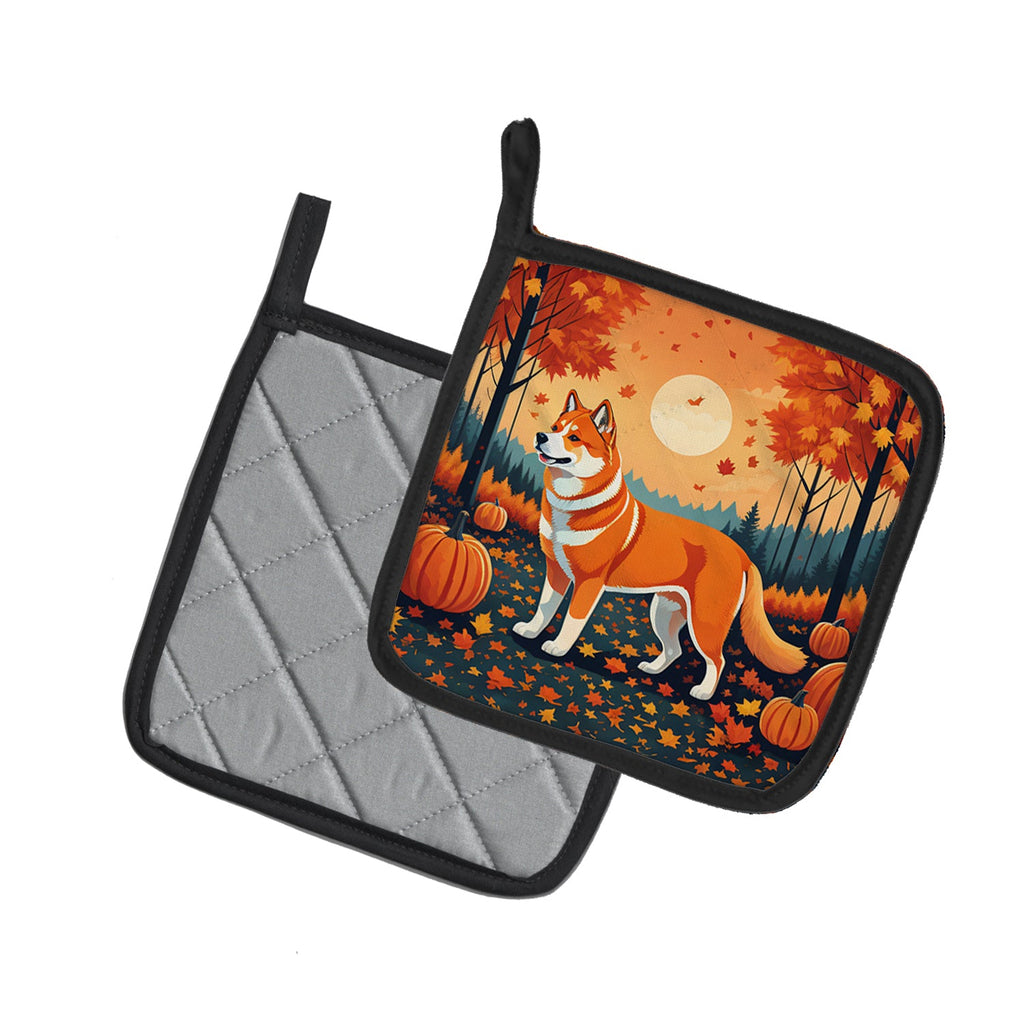 Akita Fall Pot Holder Set of 2 Heat Resistant Quilted Hot Pads 7.5 x 7.5 Inch, Insulated Kitchen Trivets for Cooking & Baking
