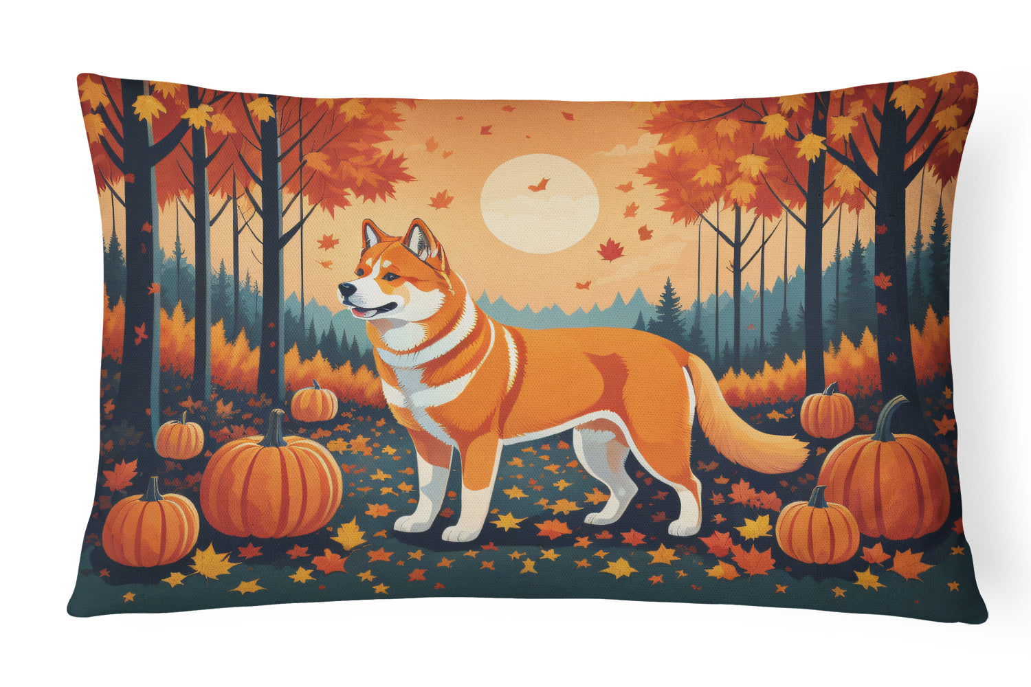 Akita Fall Decorative Throw Pillow 12x16 Indoor Outdoor Accent Cushion, Fabric Cover with Insert for Sofa, Bed, Porch & Living Room