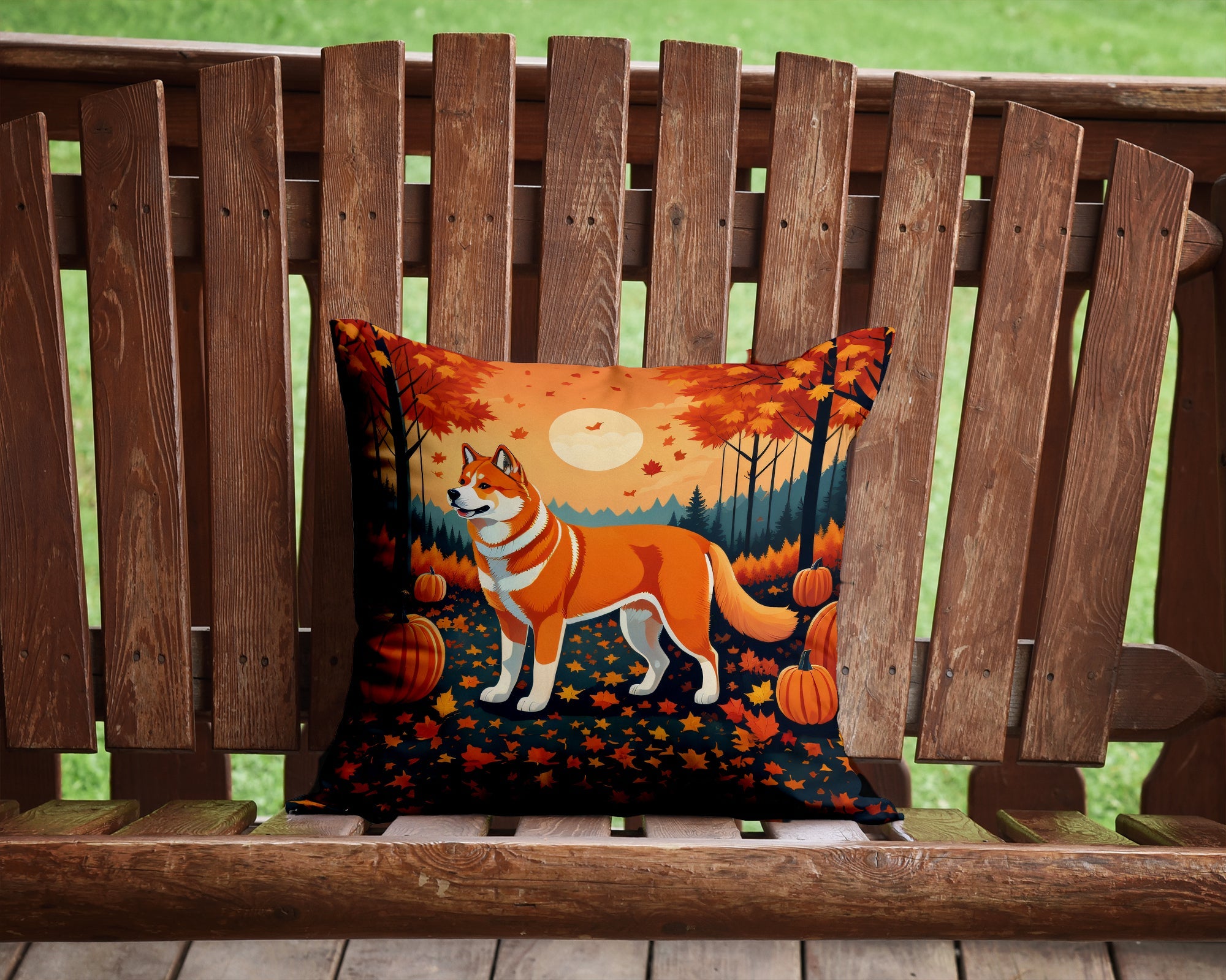 Akita Fall Decorative Throw Pillow 14x14 Indoor Outdoor Accent Cushion, Fabric Cover with Insert for Sofa, Bed, Porch & Living Room