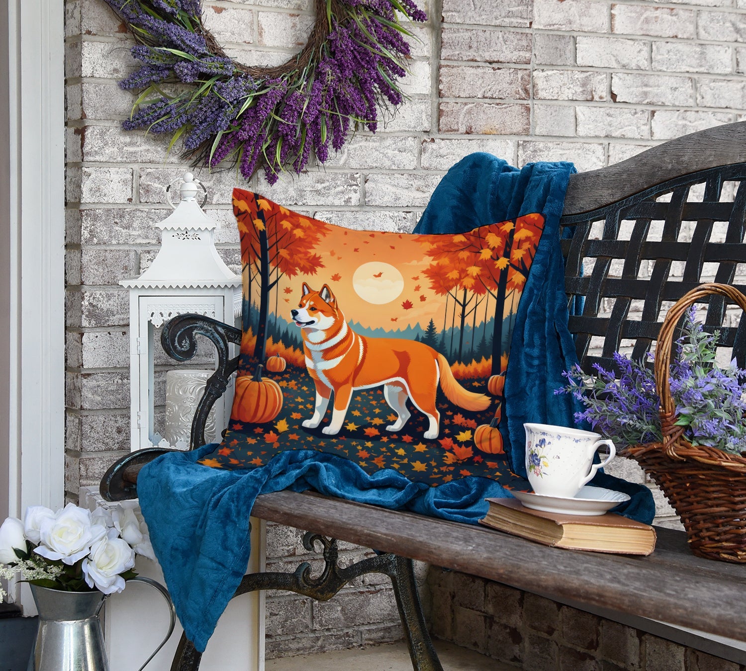Akita Fall Decorative Throw Pillow 18x18 Indoor Outdoor Accent Cushion, Fabric Cover with Insert for Sofa, Bed, Porch & Living Room