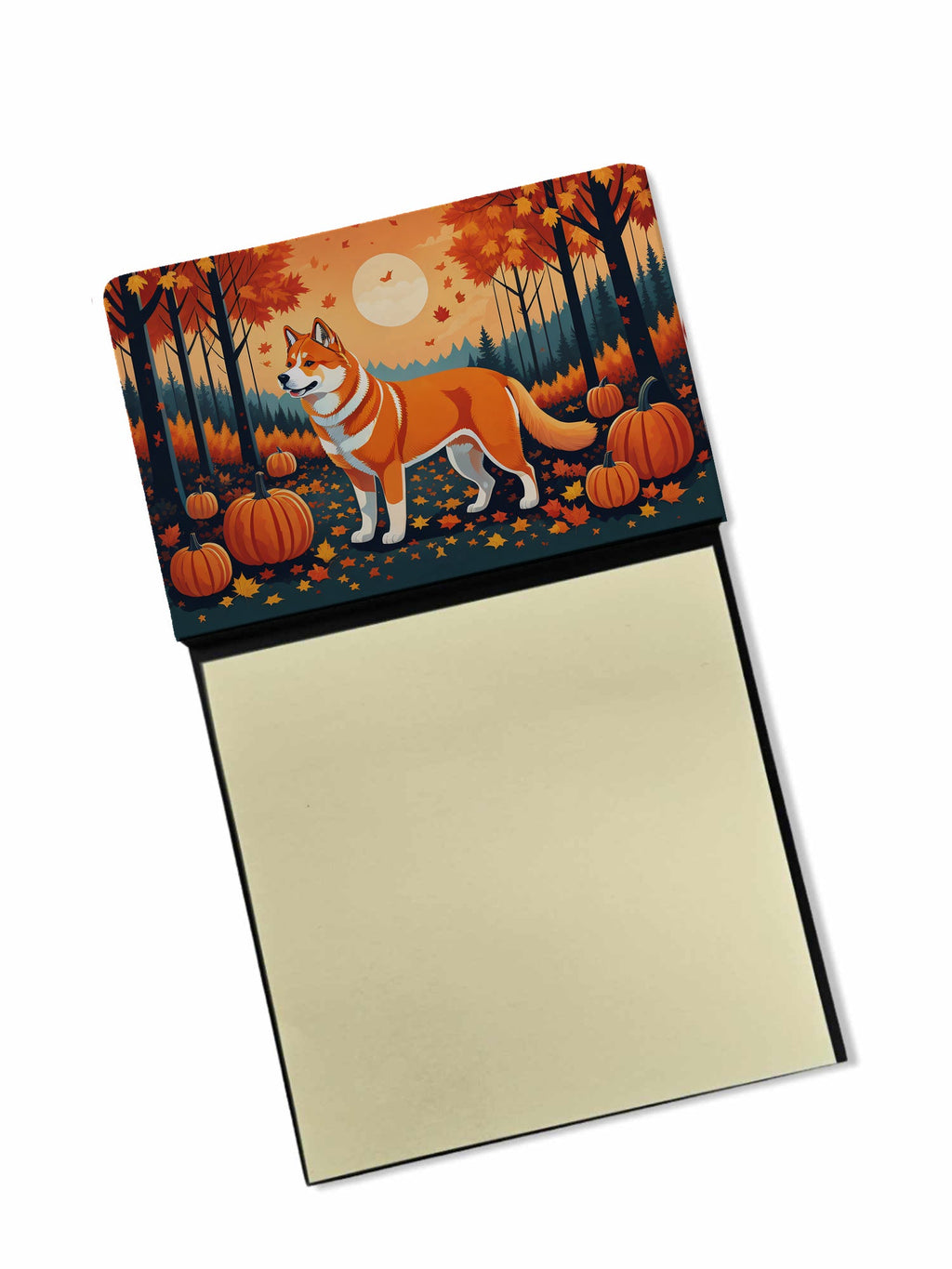 Akita Fall Watercolor Sticky Note Holder Refillable Dispenser Desk Accessory 3x3 Pad Gift