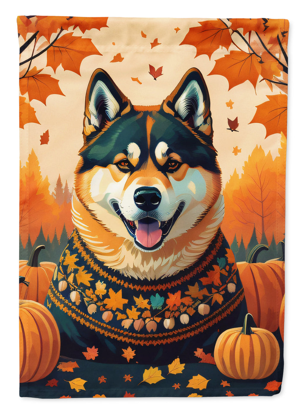 Akita Fall House Flag 28x40 Porch Sleeve Pole Decorative Outside Yard Banner Artwork Wall Hanging, Polyester