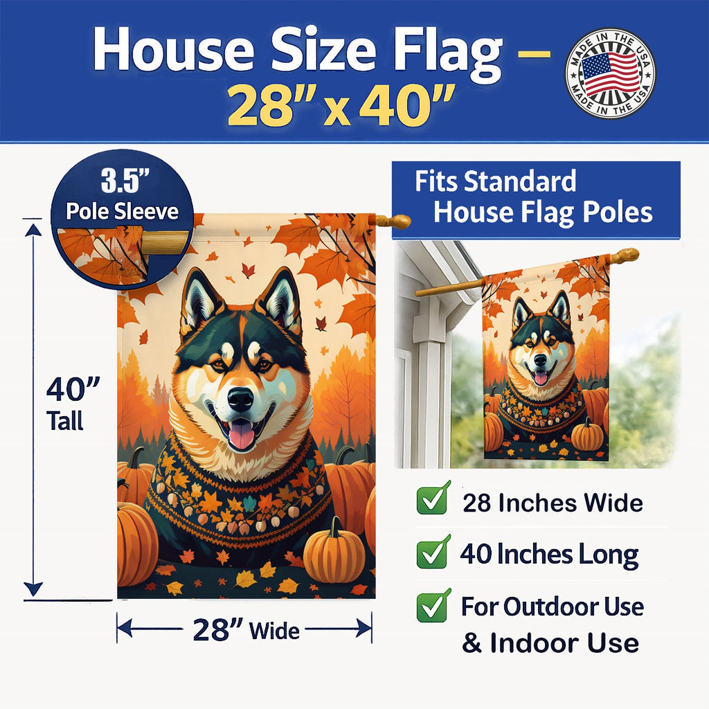 Akita Fall House Flag 28x40 Porch Sleeve Pole Decorative Outside Yard Banner Artwork Wall Hanging, Polyester