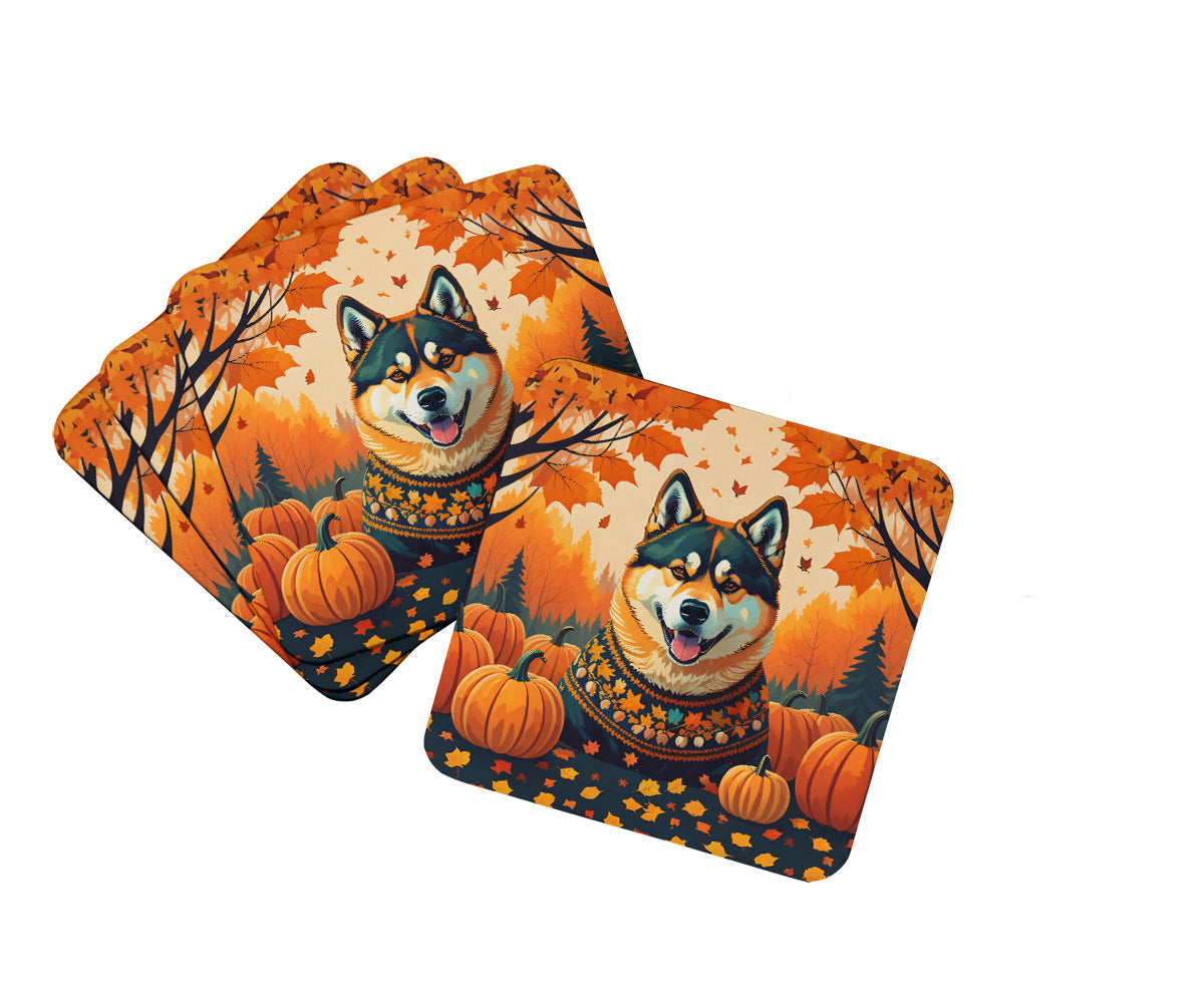 Akita Fall Foam Coasters Set of 4 Cup Coasters for Indoor Outdoor, Tabletop Protection, Anti Slip, Mouse pad Material