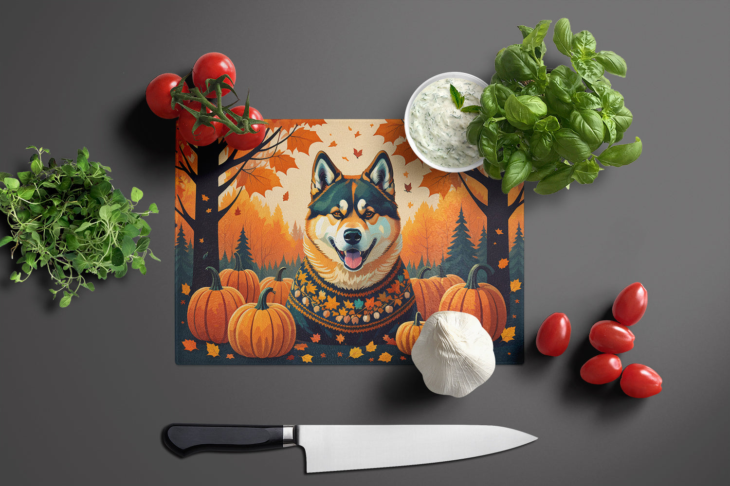 Akita Fall Cutting Board Tempered Glass Kitchen Cutting Surface, Heat Resistant Chopping, Non-Slip Feet, Food Prep & Serving