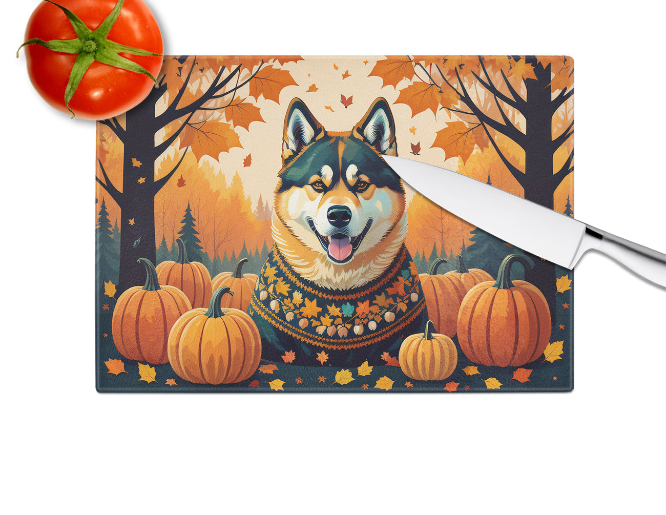 Akita Fall Cutting Board Tempered Glass Kitchen Cutting Surface, Heat Resistant Chopping, Non-Slip Feet, Food Prep & Serving