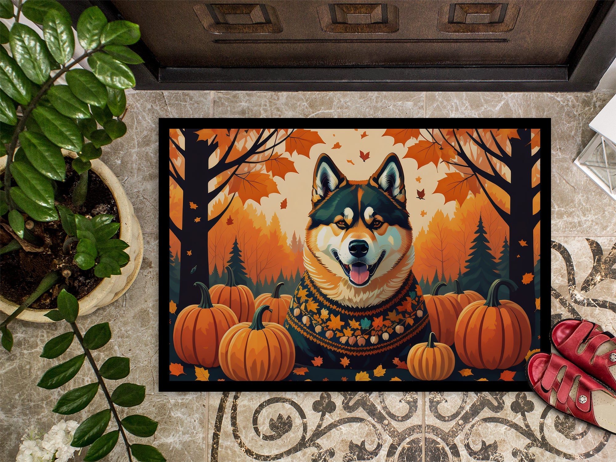 Akita Fall Doormat Indoor Outdoor 18H X 27W Front Door Mat Rugs for Entryway, Non Slip Washable