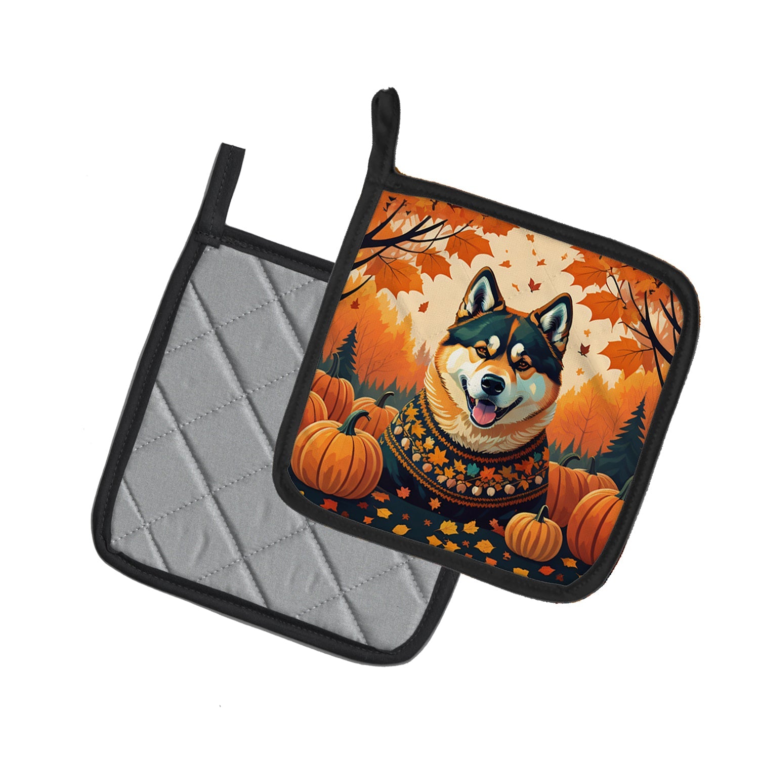 Akita Fall Pot Holder Set of 2 Heat Resistant Quilted Hot Pads 7.5 x 7.5 Inch, Insulated Kitchen Trivets for Cooking & Baking