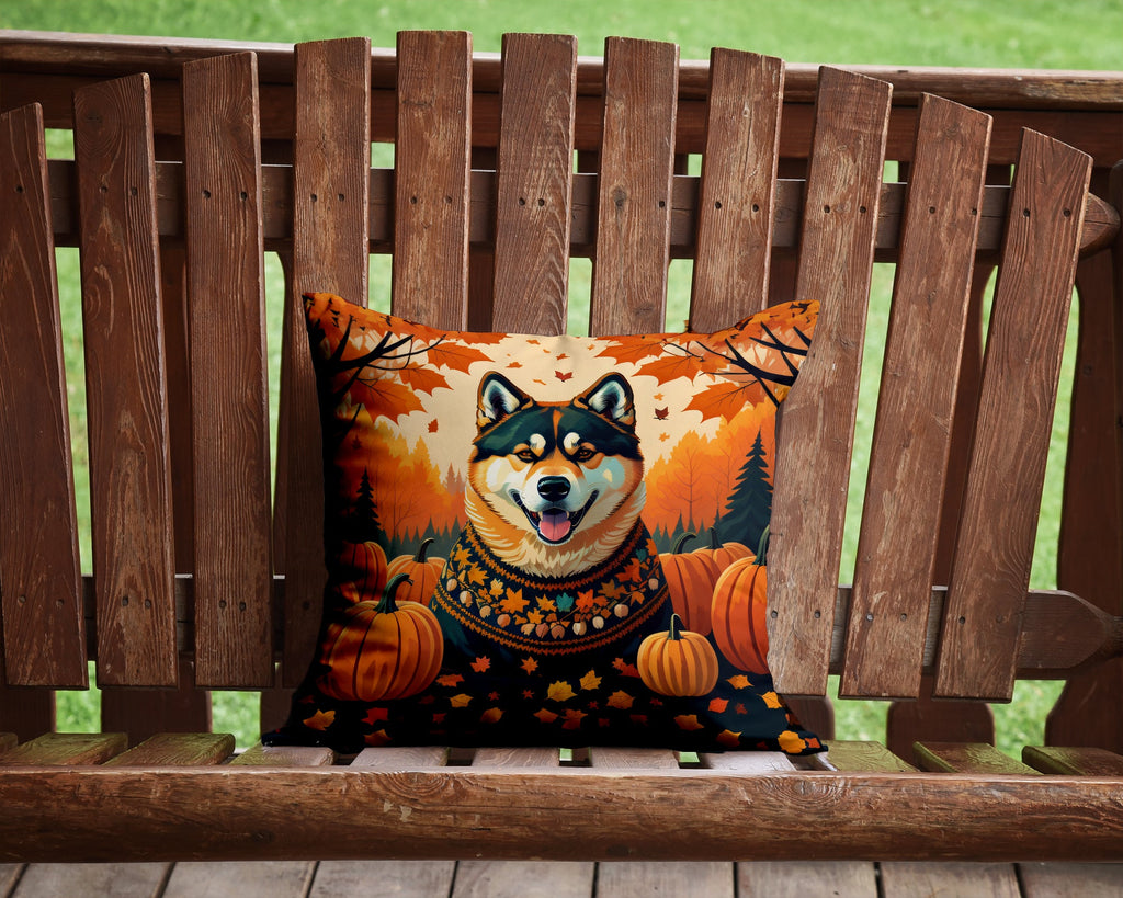Akita Fall Decorative Throw Pillow 14x14 Indoor Outdoor Accent Cushion, Fabric Cover with Insert for Sofa, Bed, Porch & Living Room