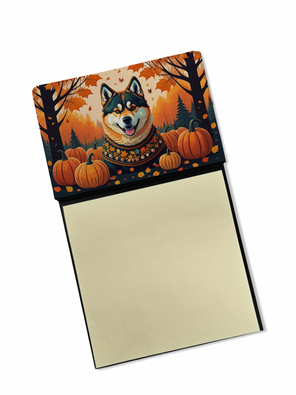 Akita Fall Watercolor Sticky Note Holder Refillable Dispenser Desk Accessory 3x3 Pad Gift