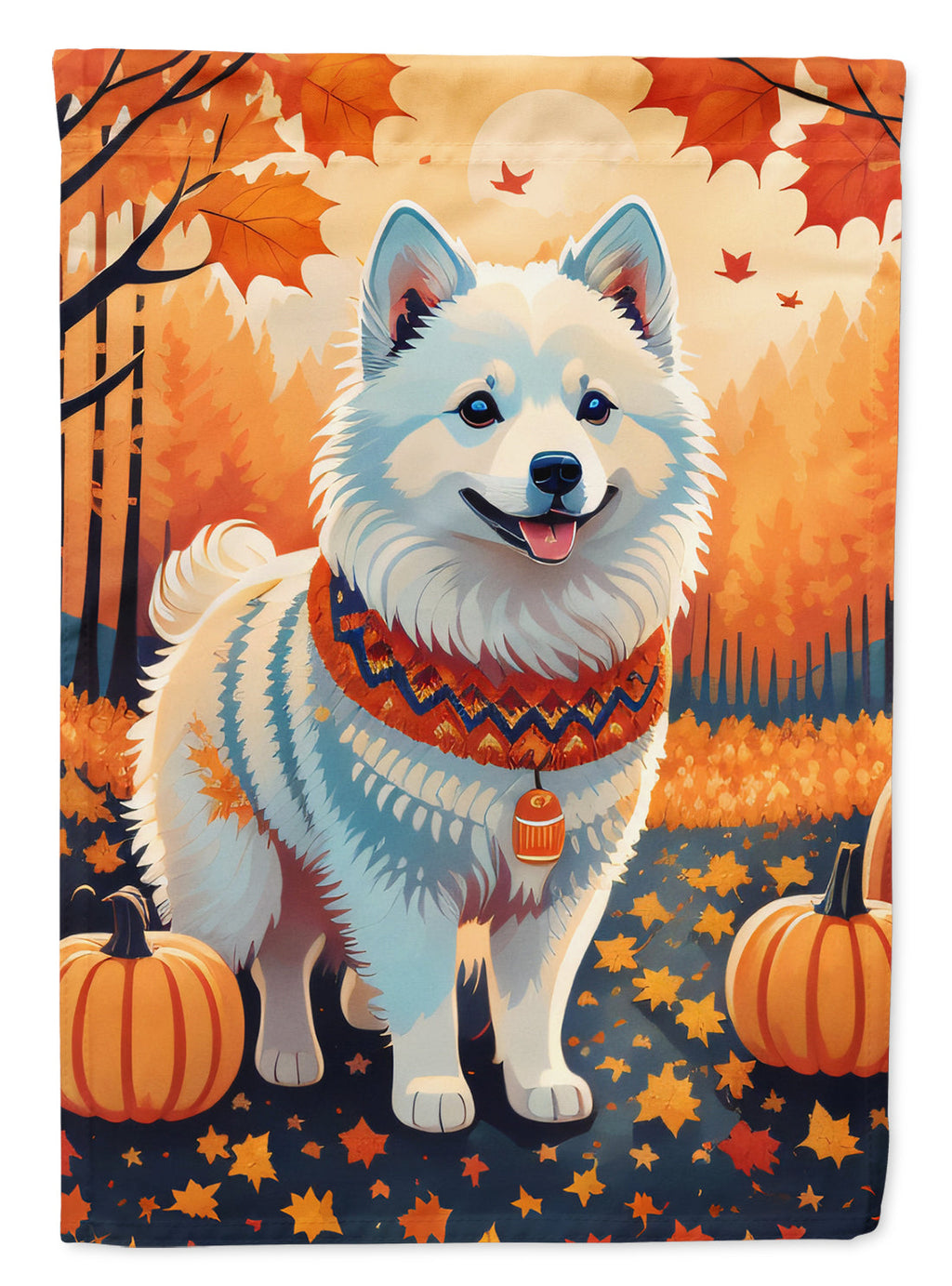 American Eskimo Fall House Flag 28x40 Porch Sleeve Pole Decorative Outside Yard Banner Artwork Wall Hanging, Polyester