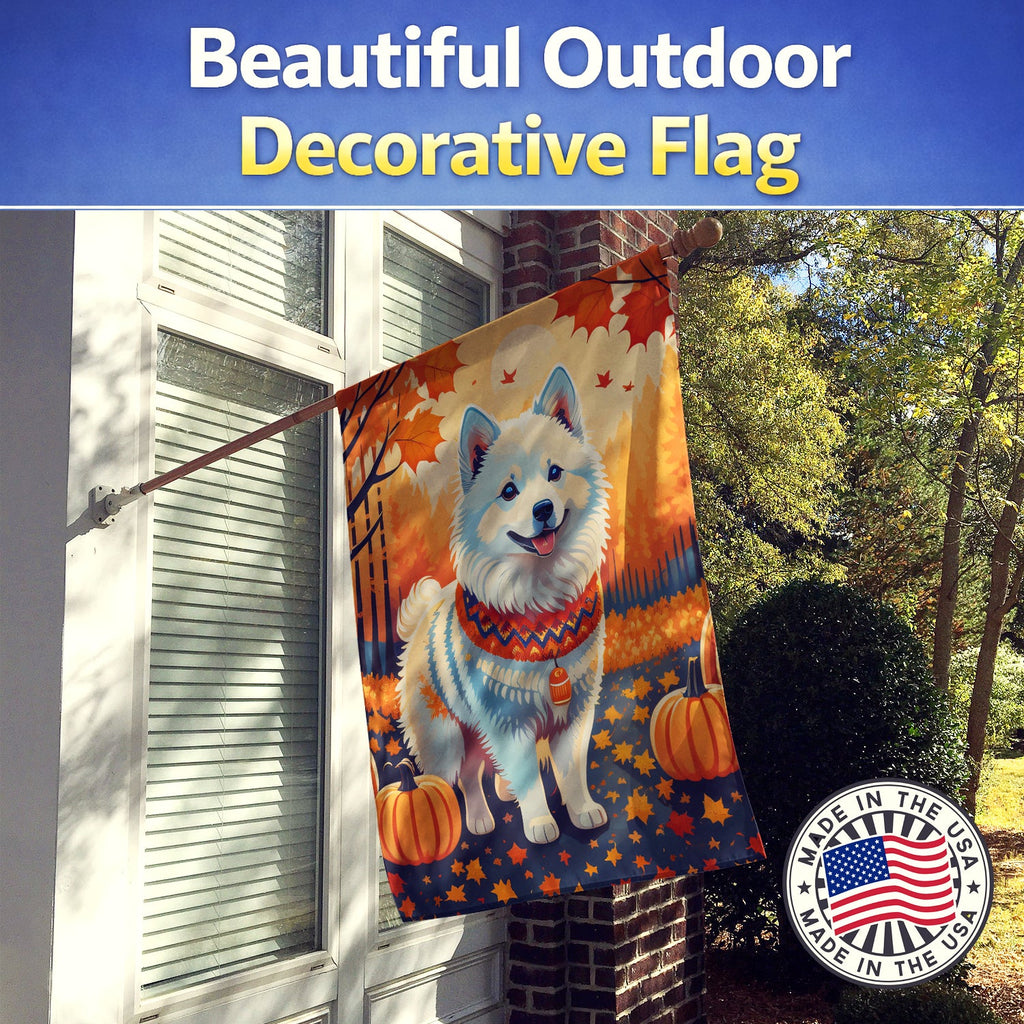 American Eskimo Fall House Flag 28x40 Porch Sleeve Pole Decorative Outside Yard Banner Artwork Wall Hanging, Polyester
