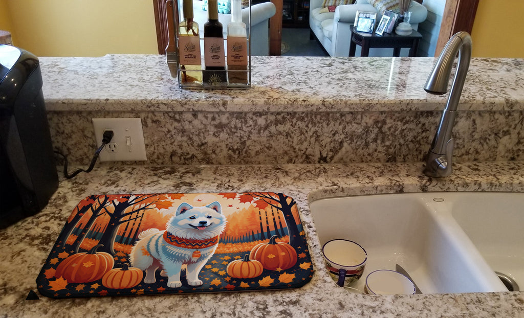 American Eskimo Fall Dish Drying Mat Absorbent Dish Drying Mat Pad for Kitchen Counter Dish Drainer Mat for Countertop, 14 x 21", Multicolor