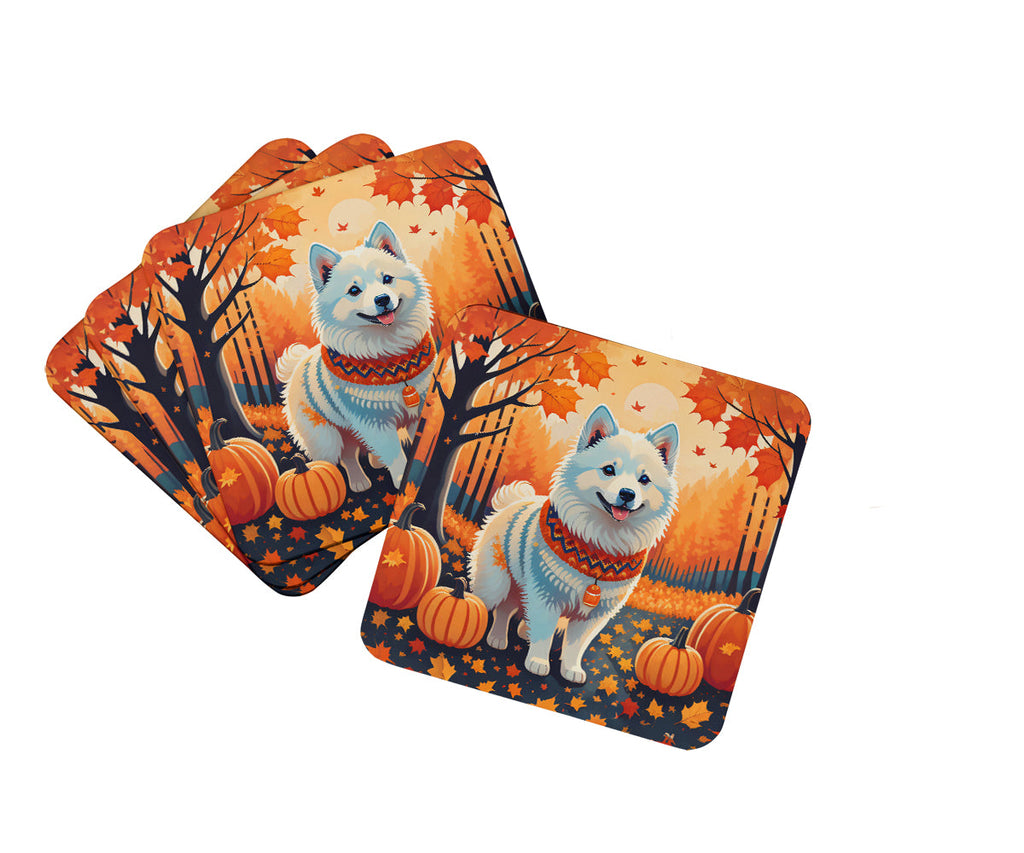 American Eskimo Fall Foam Coasters Set of 4 Cup Coasters for Indoor Outdoor, Tabletop Protection, Anti Slip, Mouse pad Material