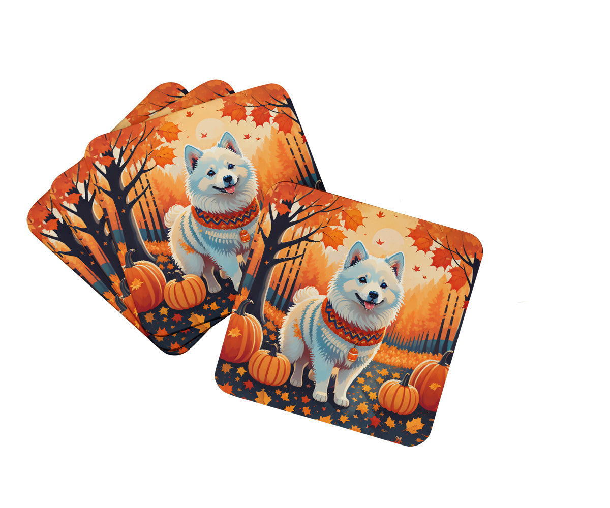 American Eskimo Fall Foam Coasters Set of 4 Cup Coasters for Indoor Outdoor, Tabletop Protection, Anti Slip, Mouse pad Material