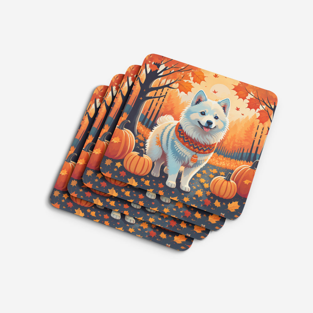 American Eskimo Fall Foam Coasters Set of 4 Cup Coasters for Indoor Outdoor, Tabletop Protection, Anti Slip, Mouse pad Material