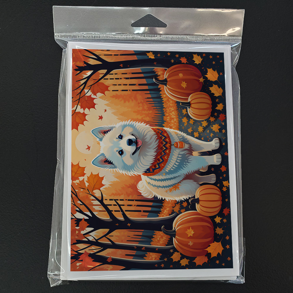 American Eskimo Fall Greeting Cards Pack of 8 Blank Cards with Envelopes Whimsical A7 Size 5x7