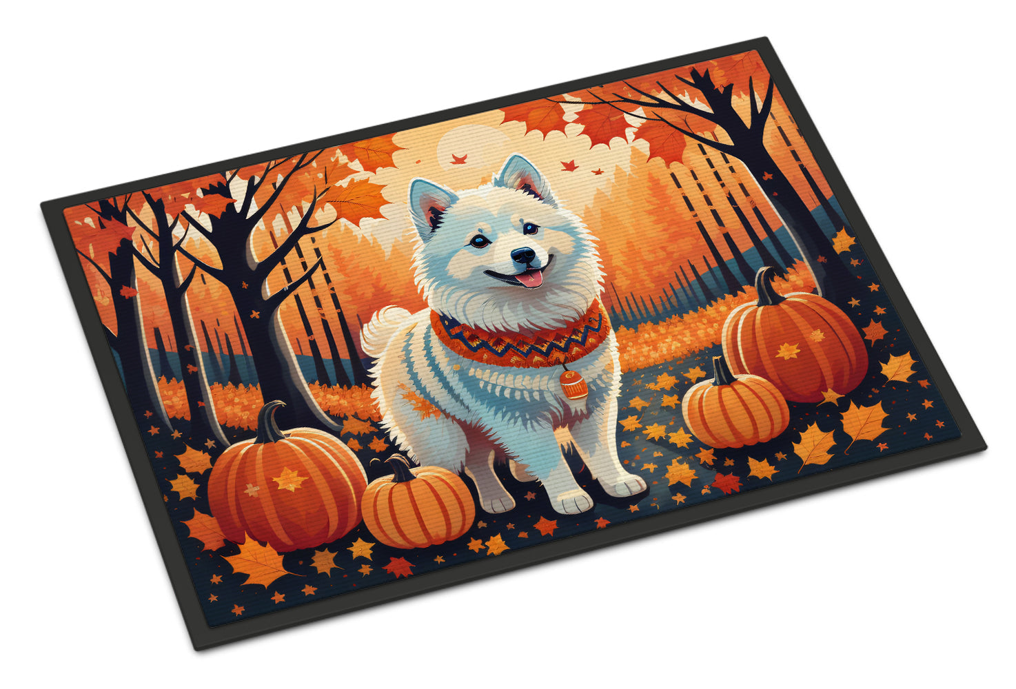 American Eskimo Fall Doormat Indoor Outdoor 18H X 27W Front Door Mat Rugs for Entryway, Non Slip Washable