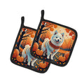 American Eskimo Fall Pot Holder Set of 2 Heat Resistant Quilted Hot Pads 7.5 x 7.5 Inch, Insulated Kitchen Trivets for Cooking & Baking