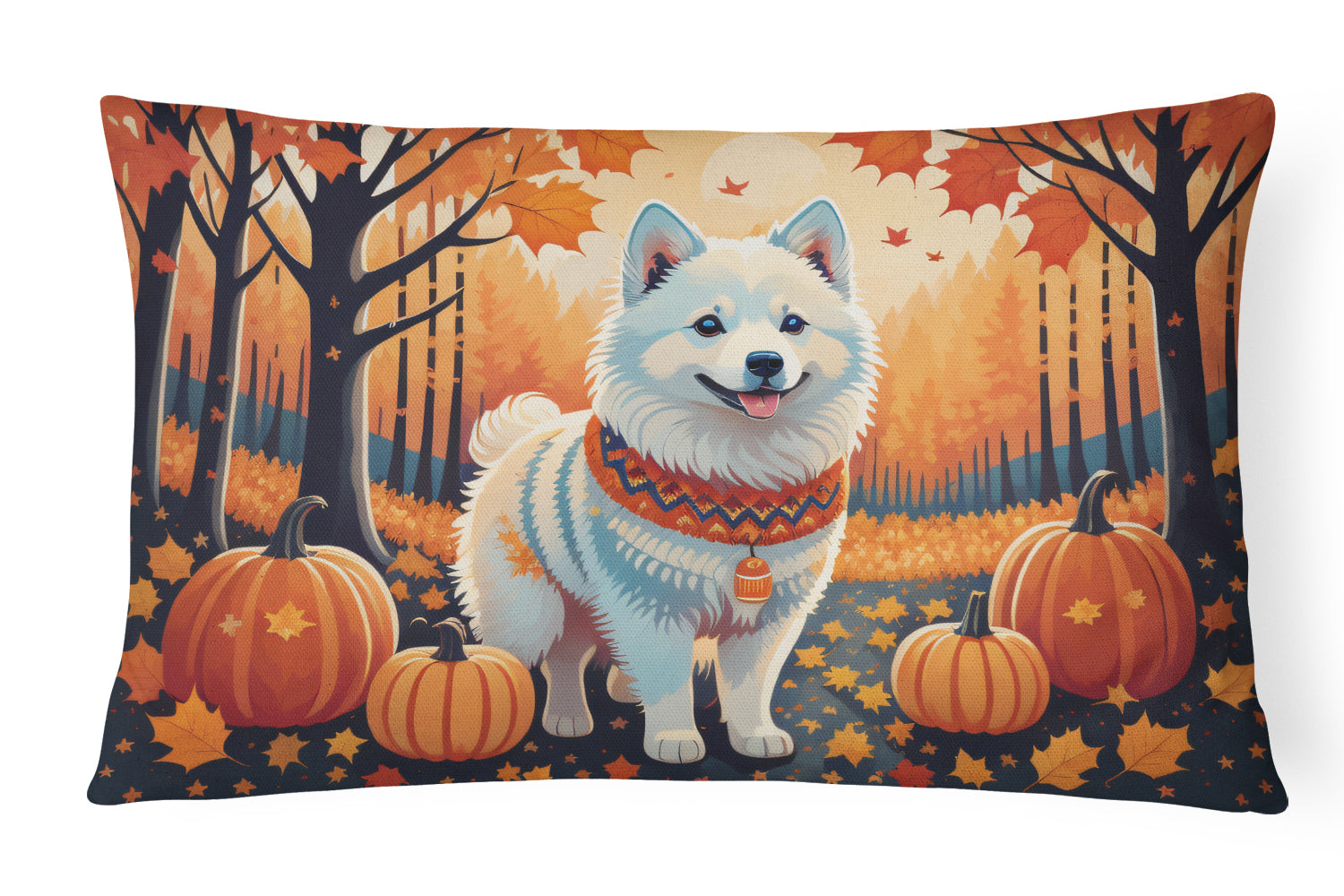 American Eskimo Fall Decorative Throw Pillow 12x16 Indoor Outdoor Accent Cushion, Fabric Cover with Insert for Sofa, Bed, Porch & Living Room