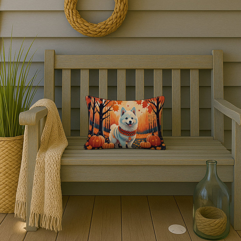 American Eskimo Fall Decorative Throw Pillow 12x16 Indoor Outdoor Accent Cushion, Fabric Cover with Insert for Sofa, Bed, Porch & Living Room