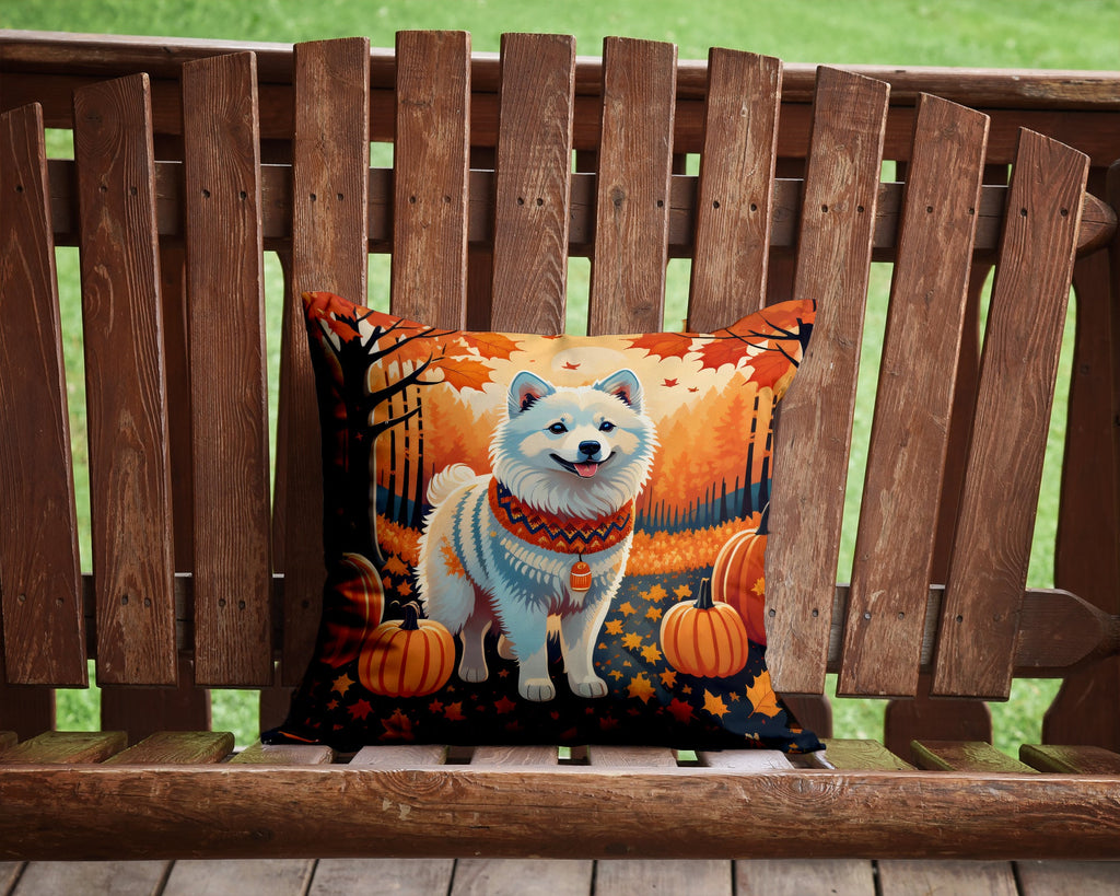 American Eskimo Fall Decorative Throw Pillow 14x14 Indoor Outdoor Accent Cushion, Fabric Cover with Insert for Sofa, Bed, Porch & Living Room