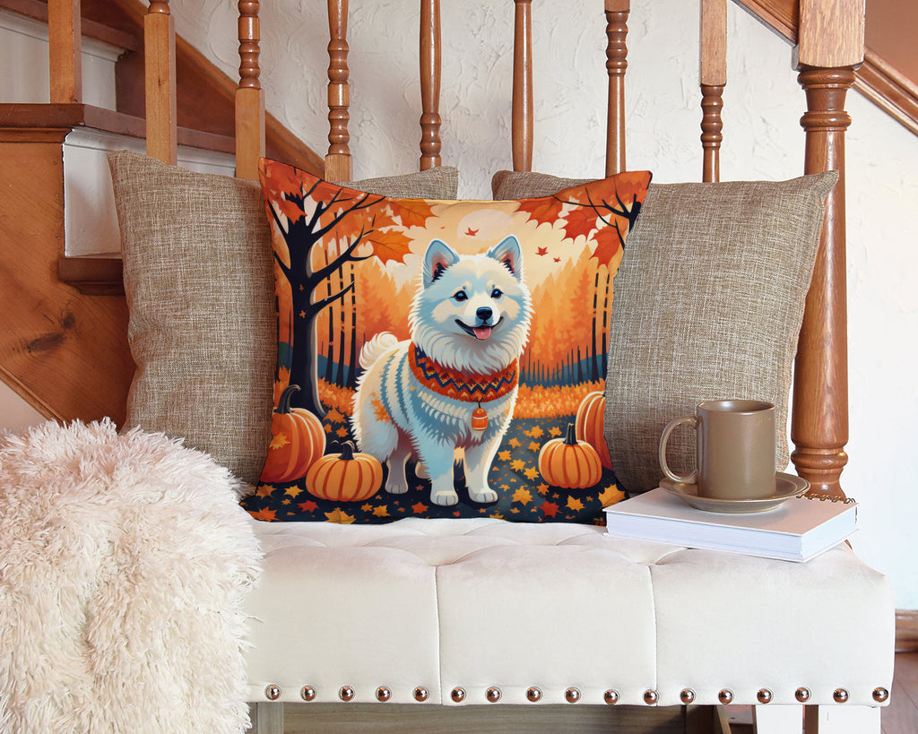 American Eskimo Fall Decorative Throw Pillow 14x14 Indoor Outdoor Accent Cushion, Fabric Cover with Insert for Sofa, Bed, Porch & Living Room
